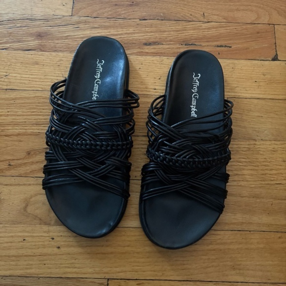 Jeffrey Campbell Black Leather Strappy Slides Size 8